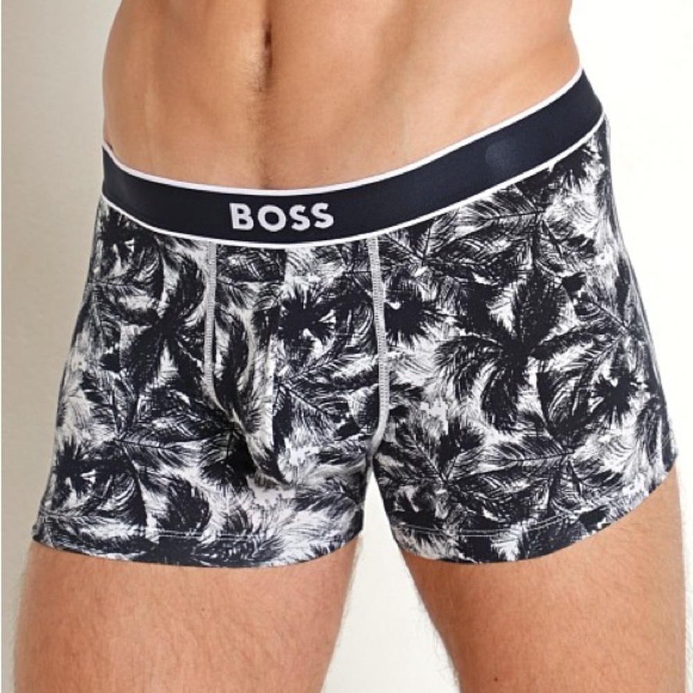 BOSS by Hugo Boss Palm Print Trunk in Black & White